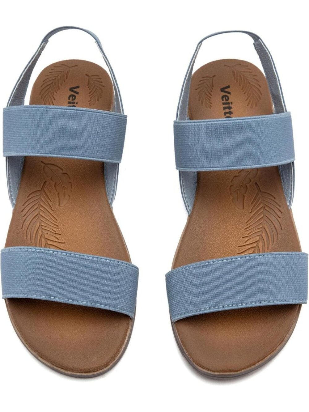 Women's Casual Flat Slide Blue Sandals Elastic Strappy Double Bands Open Toe